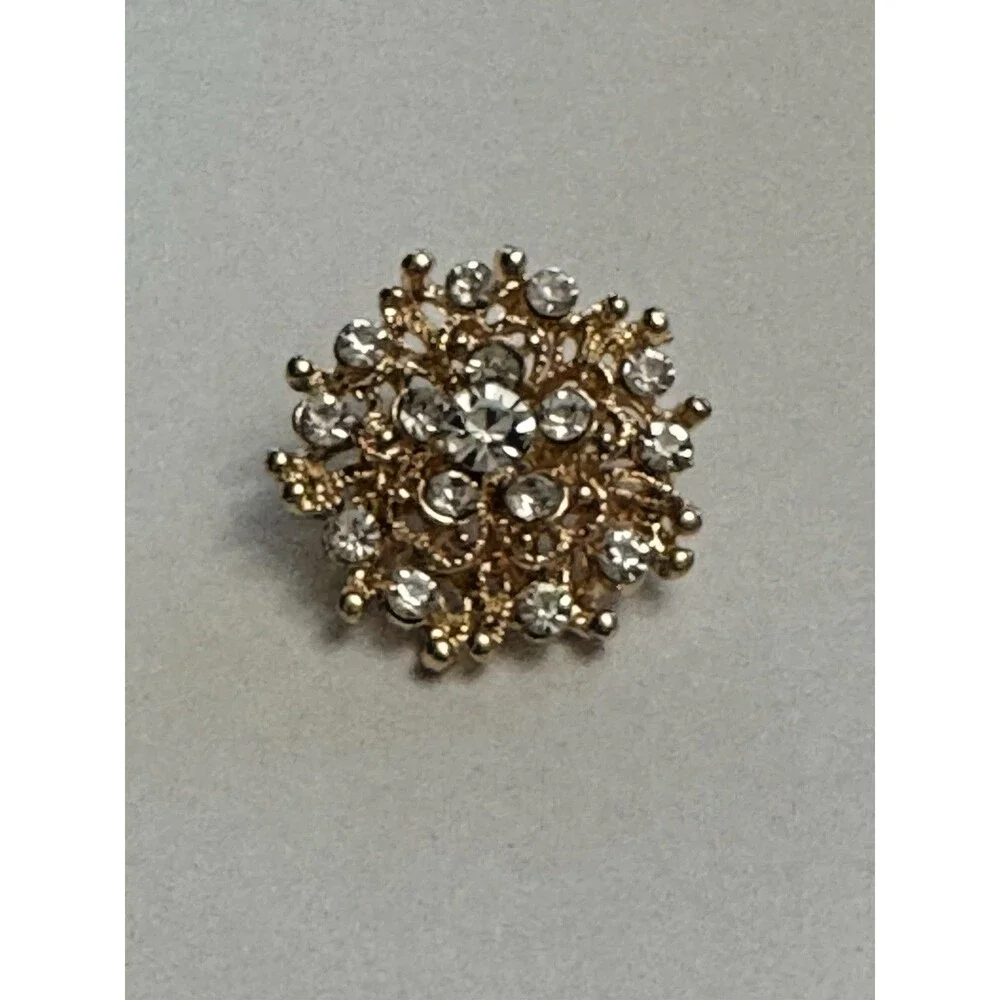 Modern Gold Tone Rhinestone Flower Brooch 1 Inch